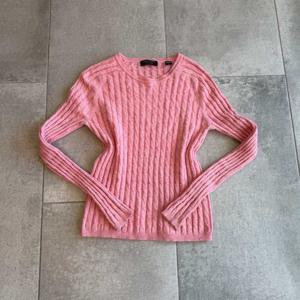 Valerie Stevens Pink 100% Cashmere Cable Knit Sweater Crewneck Small